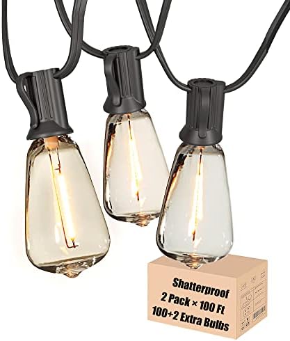 GLOBELIT Outdoor String Lights LED 200FT Edison Style Lights String for Outside with 102 Shatterproof ST38 LED Bulbs,Waterproof Vintage Patio Globe Lights for Bistro Balcony Backyard,2-Pack x 100ft