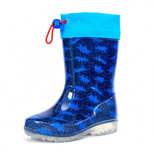 YAAMOO Gummistiefel Kinder, Regenstiefel Kinder, Gummistiefel Jungen, Kinder Gummistiefel mit Dinosaurier-Design, Wasserdicht, Anti-Rutsch Sohle, Blau, Größe 27