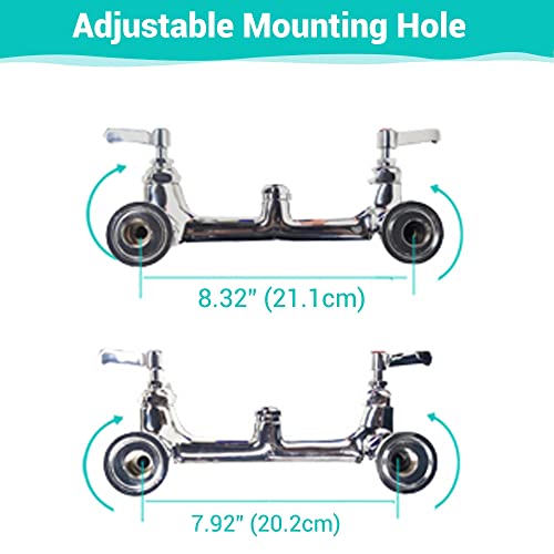 Aquaterior Upgraded Pre-Rinse Commercial Faucet with Sprayer 44" Height Wall Mount Double Handle Brass with Add-On Pull Down Chrome CUPC NSF CEC