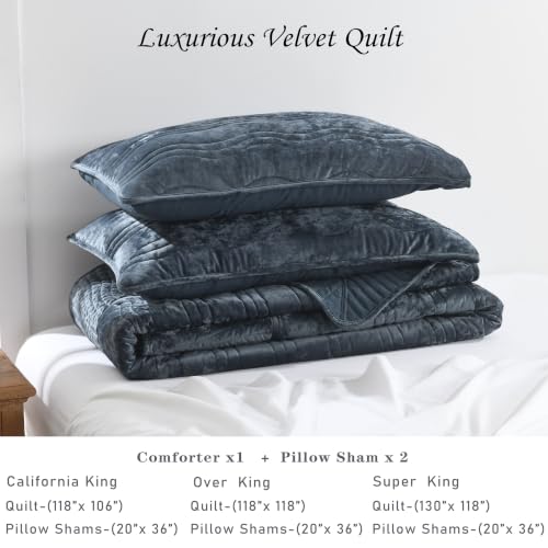 Image of Super King Patchwork Velvet Comforter,Stormy Blue Wave Pattern Quilt