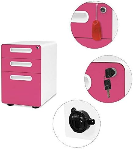 DEVAISE 3-Drawer Mobile File Cabinet with Anti-tilt Mechanism,Legal/Letter Size,Rose Red