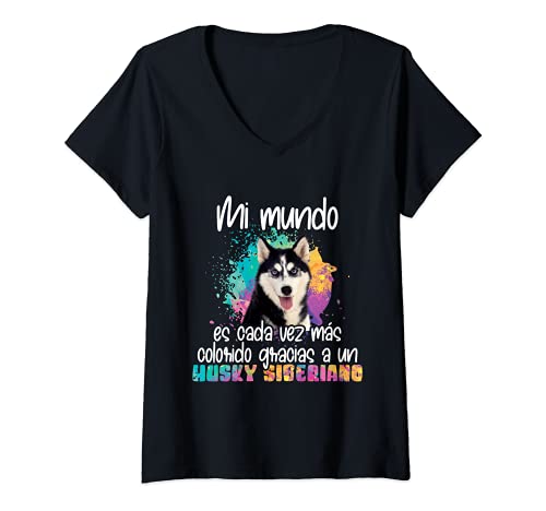 Mujer Colores del Husky siberiano perro perros patas ropa Camiseta Cuello V