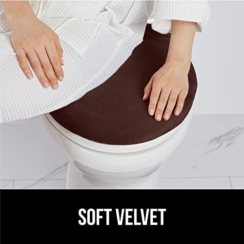 GORILLA GRIP Thick Memory Foam Bathroom Toilet Lid Seat Cover, Soft Velvet Topside, Machine Wash, Plush Cushioned Covers Fits Most Size Lids, Decorative Bath Room Accessories, 19.5x18.5, Brown by GORILLA GRIP - Image 4