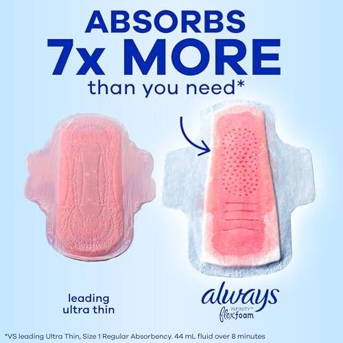 Image of Always Infinity Feminine Pads for Women, Size 1 Regular Absorbency, with Wings, with Flexfoam, Unscented, 36 Count