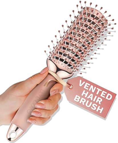 Lily England Vented Hair Brush for Blow Drying - Easy Detangling Hairbrush for Women for Fine, Thick, Curly Hair with Non-Slip Gel Handle - Static Free Vent Hair Brushes for Faster Drying, Rose Gold