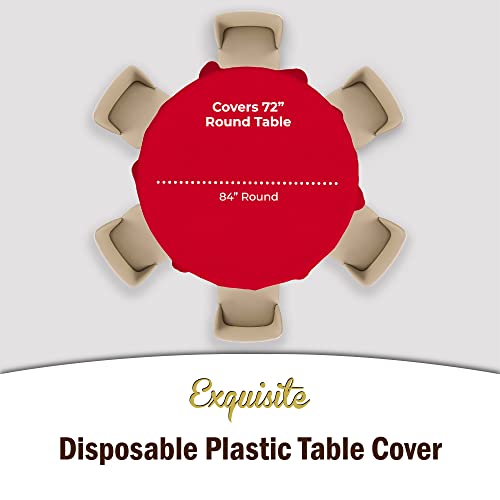 Party Solids Pack Of 6 Premium Plastic Tablecloth 84 Inch Round Plastic Table Cover - Red by Party Solids - Image 4