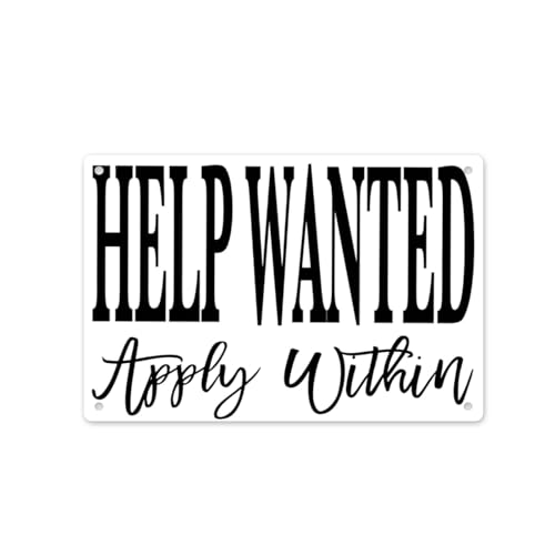 Vintage Help Wanted Apply Within Metal Tin Sign for Home Office Business Store Wall Decor 8x12 Inch