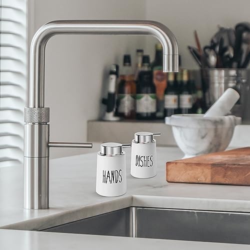 FEILANDUO Soap Dispenser Set, 2Pcs 350ML Dish Soap Dispenser with Rust Proof Pump for Kitchen,Plastic Hand Soap and Lotion Set Suitable for Modern Bathroom Decor (White)