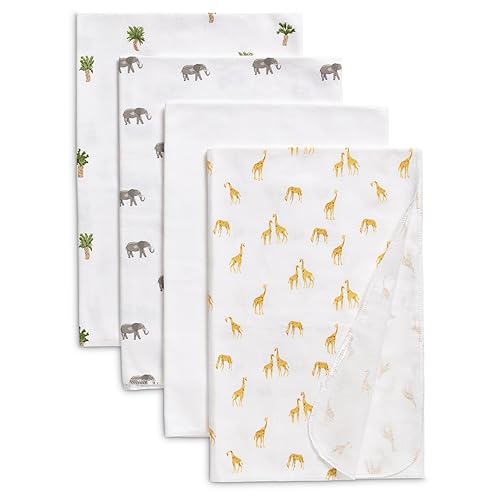Image of Delta Children 100% Cotton Flannel Baby Receiving Blankets for Girls and Boys – 30x30 Inches (Pack of 4), Safari Friends