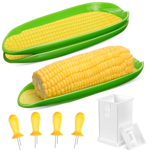 Teenyyou 2 Pcs Melamine Corn Dishes with 4 Pcs Holders