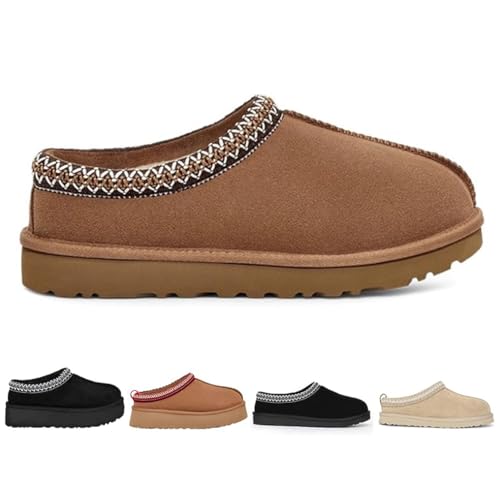 hexnart Fashion Platform Slippers for Kids Casual Outdoor Non Slip Fuzzy Ankle Boots Girl Boys Comfortable Indoor Plush Mini Boots Toddler Big Kid Little Kid(BD-Brown-39)