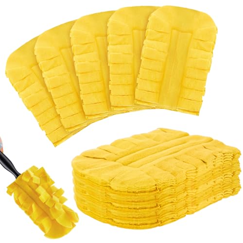 Image of Zubebe 12 Pcs Reusable Duster Refills Fleece,Yellow | Soft Polyester Fiber Flat Duster Refill Multi Surface Washable Cleaning Pad Tools for Home, Blinds, Car, Pet, Furniture, Fans