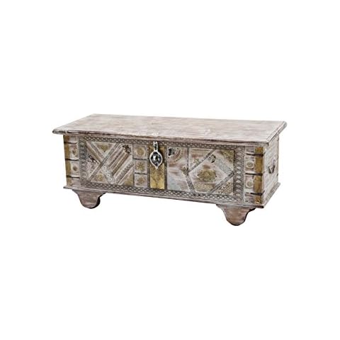 Orientalische Truhe Kiste aus Holz barthel 116cm groß | Vintage Sitzbank mit Aufbewahrung für den Flur Cover