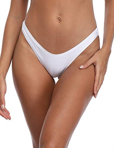 Image of Ocean Blues Women's White Thong Bikini Bottom High-Cut Swim Briefs Size Small