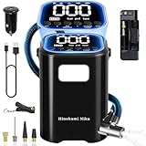 Hinokami Nika 自転車 空気入れ 電動空気入れ 【新モデル 収納一体型】車 バイク ボール 浮き輪 仏/英/米式バルブ対応 最大圧力150PSI 自動停止 大容量バッテリー コードレス エアーポンプ シガーライター/SOS/LED懐中ライト/日本語取説付き-JF001