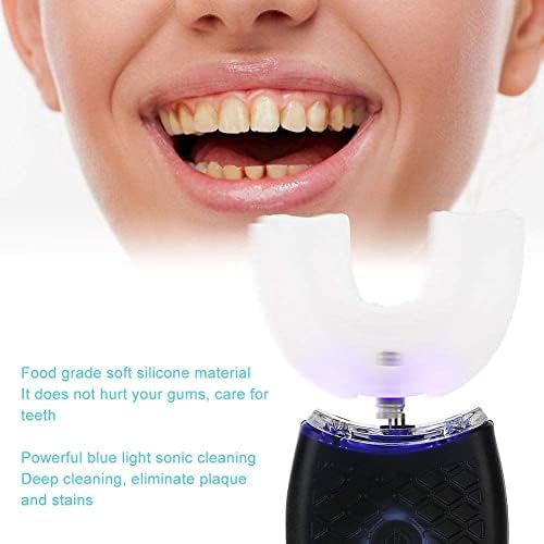 U-Shaped Adult Toothbrush,t Electric Sonic Toothbrush Automatic Cleaning Toothbrush Oral Care Tool with Food Grade Silicone Brush Head(Black)