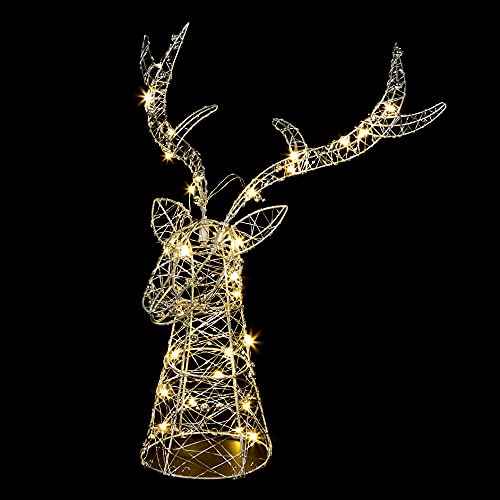 Image of Premier Silver Reindeer Head Lit with 30 White LEDs