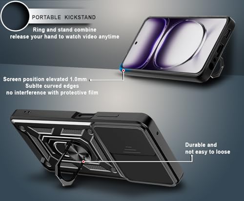 Image of Hupshy Back Cover for Oppo K13 5G | D10 Tough Armor Case | Sliding Camera Shield | 360 Protection | Kickstand Ring Holder | Military-Grade Shockproof Bumper Case (Black)