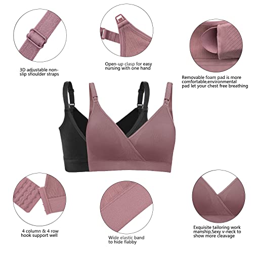 Angelhood Nursing Bra Womens Maternity Breastfeeding Bra Seamless Sleep Bra No Underwire with Bra Extenders Pack of 2 - Thumbnail 4