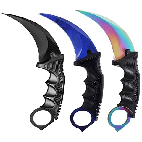 Milaloko 3 Pieces Karambit Knife Fixed Blade Knives Camping Tool,Outdoor Hunting Knife with Sheath and Cord, Suitable for Hiking, Adventure, Survival and Collection (Black Blue Color) Cover