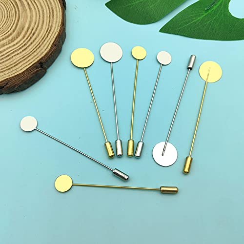 60Pcs Flat Round Brooch Tray Lapel Pin for Crafts,2Sizes Round Safety Stick Pins Brooches Lapel Pins Stainless Steel Blank Pin Suit Tie Hat Pin Scarf Badge for DIY Costume Jewelry Accessories - Thumbnail 7