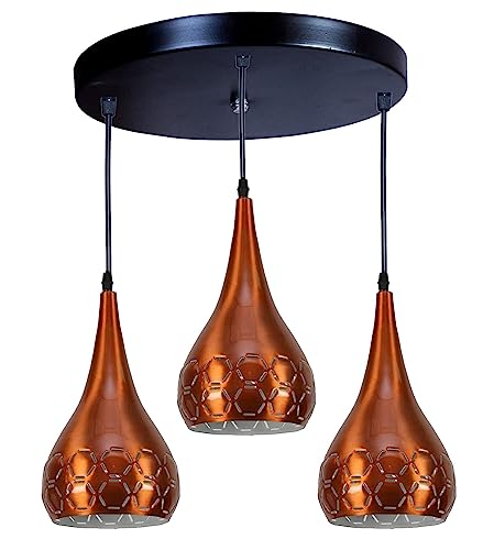 Image of 3 Light Hanging Light for Home, Orange Aluminium Pendant Light with E27 Holder, Modern Ceiling Hanging Lamp for(Bulb Not Included) Cluster Set