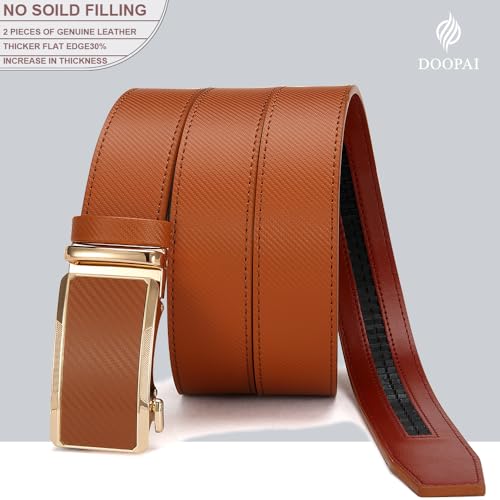 Image of Men's Ratchet Leather Belt Set - 2 Pack Sliding Belt Adjustable For Gift Mens Dress Casual 1 3 /8 inch,Cut for Fit