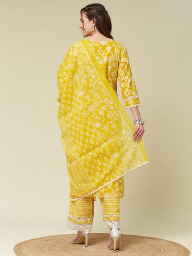 Image of MOKOSH Women's Cotton Botanical Print Embroidered Kurta Pant Dupatta Set (462-DM)