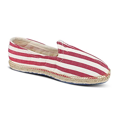 weltenmann Corralejo – Espadrillas Slip-on a Colore a Strisce Larghe in Cotone con Borsa di Stoffa, Pomegranate, 43, Handmade in Spain