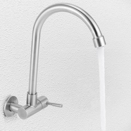 Pilipane Kitchen Faucet, Wall-Mounted 360 Rotatable, Stainless Steel, Brushed Chrome,
