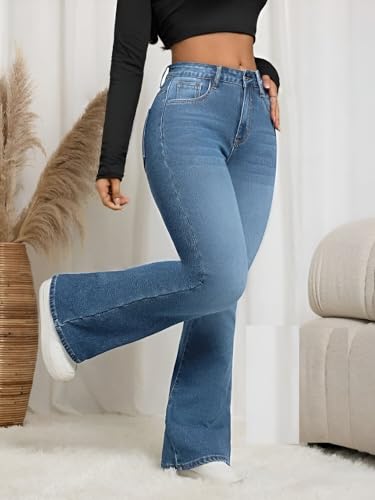 Image of Ben Martin Women's High Waist Jeans || Flared Bell Bottom Bootcut Pants || Wide Leg Stretch Denim - Perfect for Travel, Party & Everyday Use - Sizes 26-40 (2)