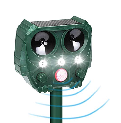 Repelente Gatos,Solar Repelente de Animales Ultrasónico,Impermeable Recargable Ahuyentador de Gatos Jardin con 5 Modos de Frecuencia Ajustables para Zorro, Conejo, Rata, Aves, Ardillas, Paloma Scare Cover