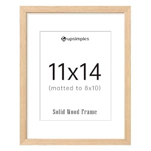 upsimples 11×14 Picture Frame, Natural Solid Wooden Picture Frames, Display 8×10 with Mat or 11 x 14 Without, Vertical or Horizontal Wall Hanging, 1 Pack, Natural