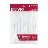 Blue Sky Basic Cutlery Collection 50-Count Medium Weight White Plastic Knives | Disposable & Convenient for Parties, Picnics, Events