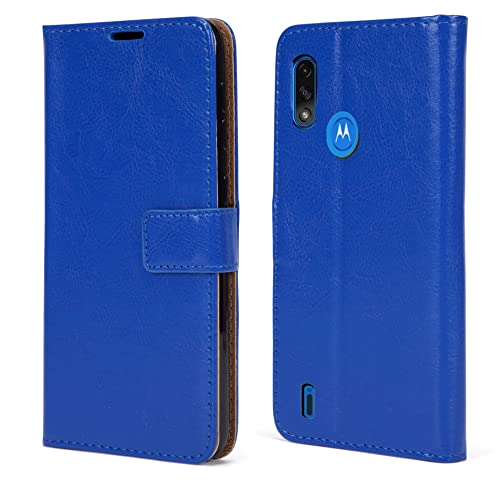 NWNK13 For Motorola Moto E7i Power Case Leather Wallet Book Flip Stand View Phone Cover with Card Holder Slots Compatible with Motorola E7i Power (Blue)