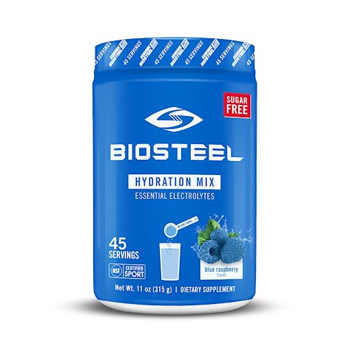 BioSteel Zero Sugar Hydration Mix, Great Tasting Hydration with 5 Essential Electrolytes, Blue Raspberry Flavor, 45 Servings per Tub