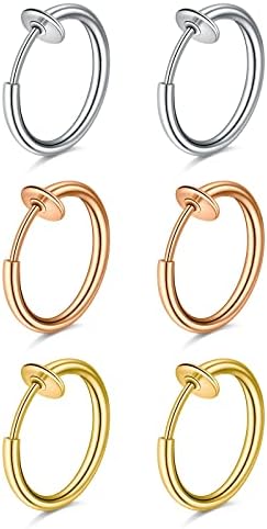 Briana Williams 6pcs Clip On Fake Lip Nose Septum Belly Rings Faux Helix Earring Stainless Steel Non Pierced Percing Jewellery