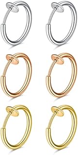 Briana Williams 6pcs Clip On Fake Lip Nose Septum Belly Rings Faux Helix Earring Stainless Steel Non Pierced Percing Jewellery