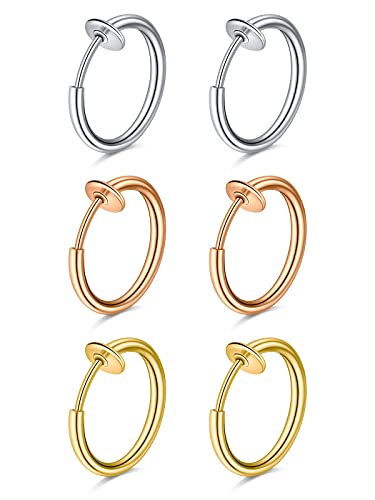 Briana Williams 6pcs Clip On Fake Lip Nose Septum Belly Rings Faux Helix Earring Stainless Steel Non Pierced Percing Jewellery