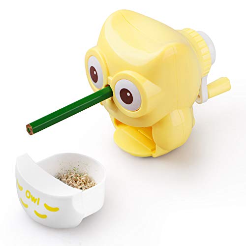 Studentszone Cute Pencil Sharpeners Manual For Kids And Artists, Kawaii Handheld Manual Pencil Sharpener For Colored Pencils (Owl-Yellow) #TOP2