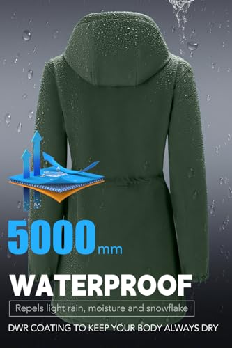 Image of FARVALUE Women's Long Softshell Jacket Waterproof Lightweight Warm Windproof Hooded Fleece Lined Rain Coat for Outdoor