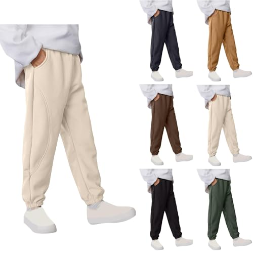 Kids Fleece Lined Sweatpants Elastic Waist Casual Joggers Loose Athletic Track Pants with Pockets for Girls Boys 2-15 Years2