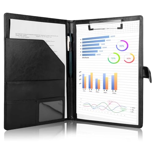 KASTWAVE Padfolio Portfolio Folder Binder, Leather Portfolio Folder with Cover for A4 Notepad Holder, Business Portfolio for Resume, Legal Pad, Interview, Letter-Size Padfolio for Women Men (Black)