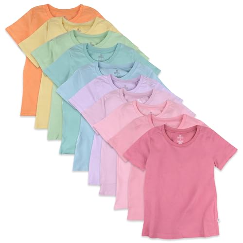 HonestBaby 10-Pack Short Sleeve T-Shirts 100% Organic Cotton Baby, Toddler, Little Kids, Boys, Girls, Unisex, Rainbow Girl, 3T