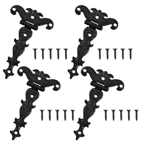 4 Stück Antike Scharniere,Schwarz Retro T-Scharnier Vintage Schrankscharnier Mit Befestigungsschrauben,Möbelbänder Tür Scharniere für Schrank,Schublade Tür,BüCherregal,Holzkasten