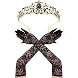 Brimekichio Black Lace Gloves Tiara for women, Long Lace Gloves Women Black Crown Halloween Costume Accessories
