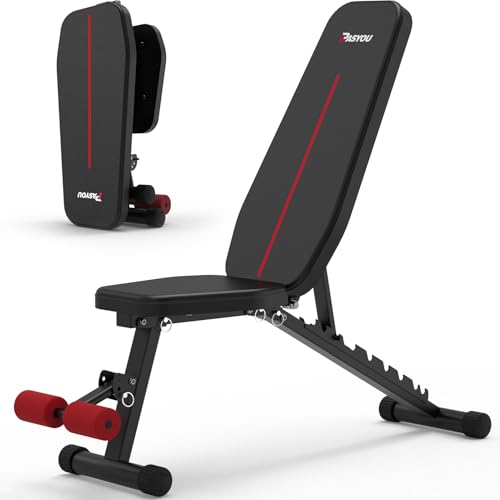 PASYOU Hantelbank Klappbar 9-Fach Verstellbar 90° Grad vertikal Multifunktions Trainingsbank für Ganzkörper-workout Bauchtrainer Schrägbank