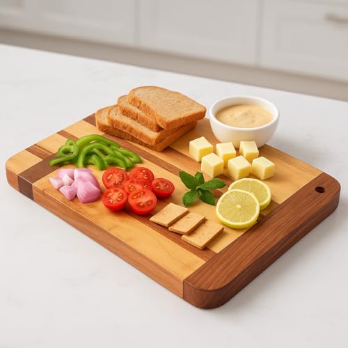 Image of HS HINDUSTANI SAUDAGAR Slicewood Wooden Chopping Board for Kitchen & Dining, Cutting Board for Vegetables Fruit Cheese Salad Serving Pizza Tray Ideal for Home Decor and Gift for mom & Wife.