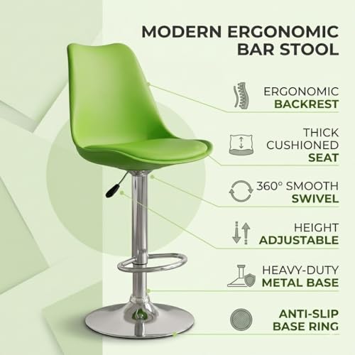 Image of activa Rapid Bar Stool Chair with Height Adjustable Design, Padded Seat & Footrest | Modern Metal Counter Stool for Kitchen, Home, Bar & Cafe Seating | Durable Comfort Chair (Green, Set of 2)