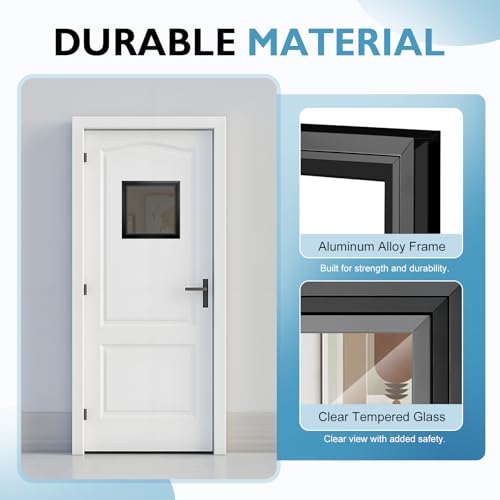 DRKSBesto 12.6" x 12.6" Window Frame Kit with Glass, Black Garage Door Window Inserts, Door Glass Inserts, Replacement Windows for Doors, Windows, Garages, Cabinets